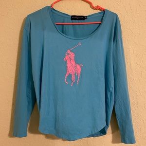 Blue and Pink Ralph Lauren Long Sleeved Tee